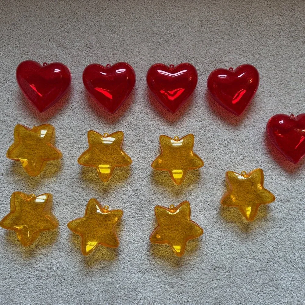 Bundle of 5 Heart & 7 Star Clear Plastic Fillable Ornament Containers